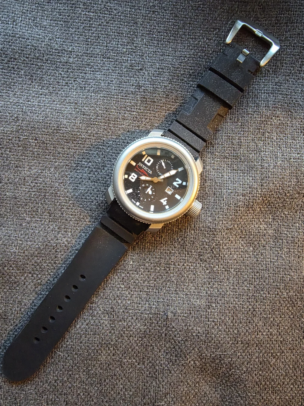 Invicta Black Dial Sport Watch with Silver Case